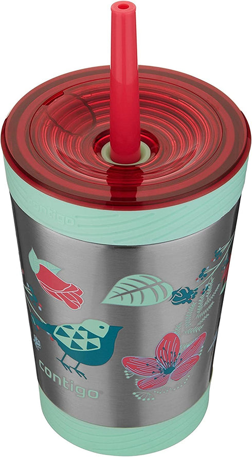 Contigo Stainless Steel Spill-Proof Kids Tumbler with Straw, 12 oz, Sprinkles with Birds & Flowers