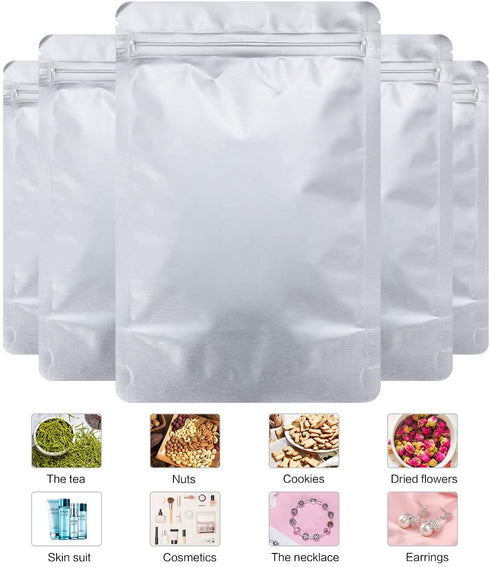 LZLPACKING 100 pieces resealable mylar bags with clear front window,sealable bags for packaging,smell proof edible packaging bags,sample bags,ziplock stand up pouches bags for food storage(5×8 Inch)