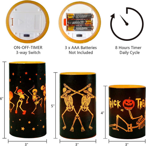 YUROZAC Halloween Flameless Candles with Timer, Flickering Battery Operated Real Wax Electric LED Pillar Candles for Halloween Decoration Set of 3 Orange, 456 Tall