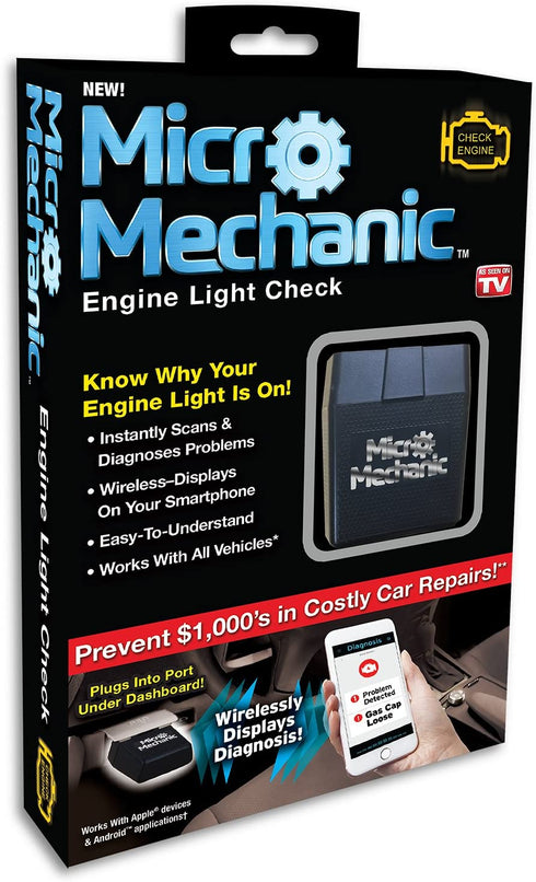 Ontel Micro Mechanic | ODB2 Portable Check Engine Car Code Reader Diagnostic Tool Scanner| Bluetooth Wireless, Compatible for iOS & Android, As Seen on TV