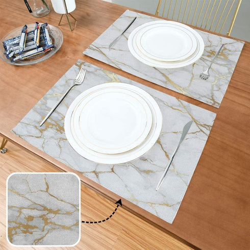 One Bear Marble Placemats White and Gold Texture Placemat Table Mats Non Slip Heat Resistant Placemats for Dining Table Kitchen Holiday Party Set of 6