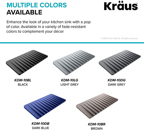 Kraus KDM-10BL Kore Self-Draining Silicone Dish Drying Mat or Trivet for Kitchen Counter, Black
