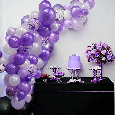 135 Pieces Purple Balloon Arch Garland Kit, Purple White Confetti Balloons for Wedding Birthday Graduation Party Decorations