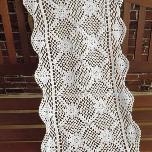 KEPSWET 14x48 inch White Cotton Crochet Lace Rectangular Table Runner Handmade Table Decoration
