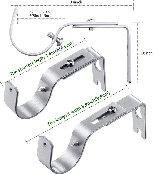 Frienda 4 Pieces Curtain Rod Brackets General Adjustable Curtain Brackets Valance Support Holders Curtain Rod Holder Wall Bracket Hooks with Screws for 1 Inch Diameter Curtain Rod (Painted Silver)