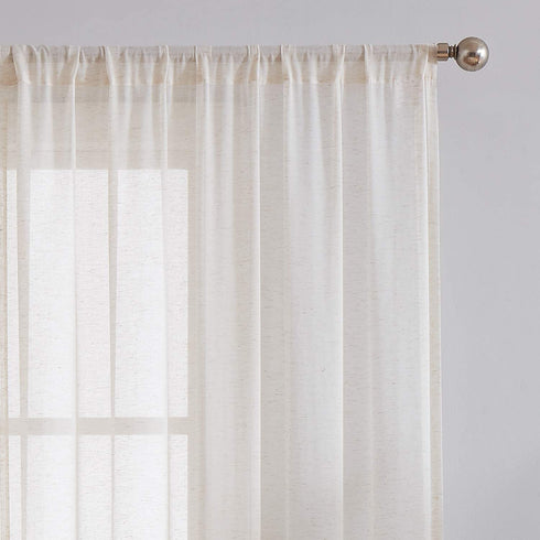 FMFUNCTEX Linen-Blend Sheer Curtains for Living Room 63-inch Long Vintage Flax Window Drapes for Farmhouse Bedroom Rod Pocket 52" Wide Set of 2 Natural