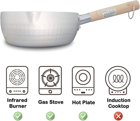ICUUK Nonstick Saucepan 2.2-Quart Traditional Japanese Yukihira Saucepan With Wooden Handle And Silicone Mixing Spoon,Multipurpose Pot, Aluminum Alloy, Silver (7.9 inch)