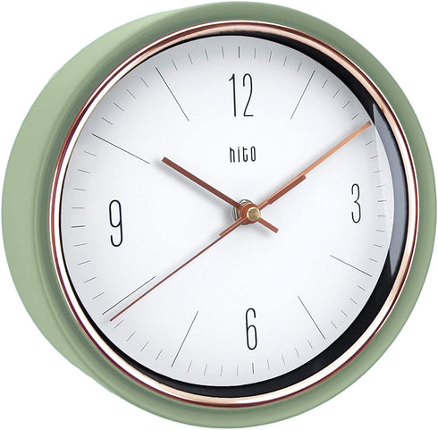 hito Silent Non Ticking Wall Clock 9 inches Glass Front Cover Sweep Movement Decorative for Kitchen, Living Room, Bedroom, Nursery, Office, Classroom (Green)