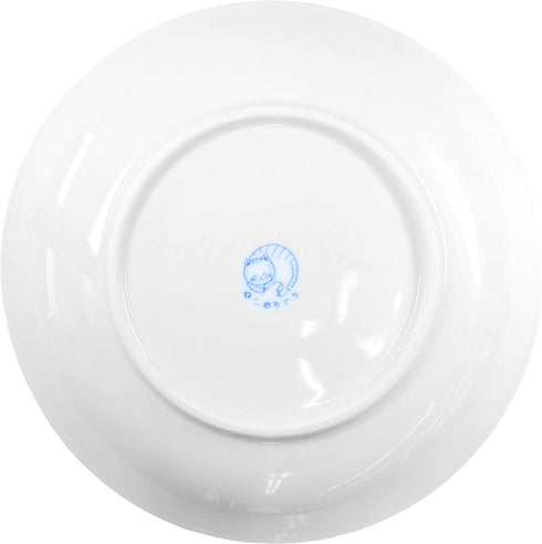 Mino Ware Japanese Pasta Bowl, Rice Soup Sarada Curry Rice, NEKOCHIGURA Cat Design, 7.9 inch, Tora