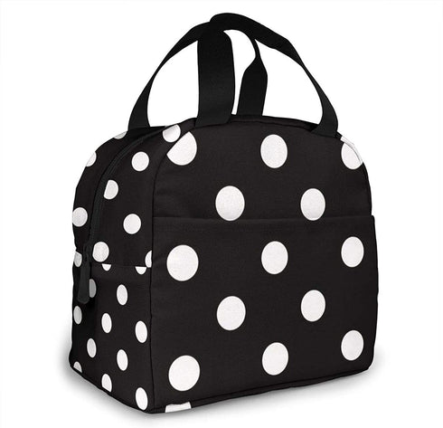 Kslai White and Black Polka Dot Lunch Bag Tote Bag Lunch Bag for Women Lunch Box Insulated Lunch Container