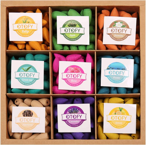 OTOFY Backflow Incense Cones 360 Pcs of 100% Natural Scents Waterfall Incense Rose Tulip Jasmine Lavender Rose for Backflow Incense Burner Holder Natural | Meditation & Yoga Gift