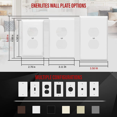 ENERLITES Jumbo Duplex Receptacle Outlet Wall Plate, Electrical Outlet Covers, Gloss Finish, Over-Size 1-Gang 5.5" x 3.5", Polycarbonate Thermoplastic, 8821O-W-10PCS, White (10 Pack)