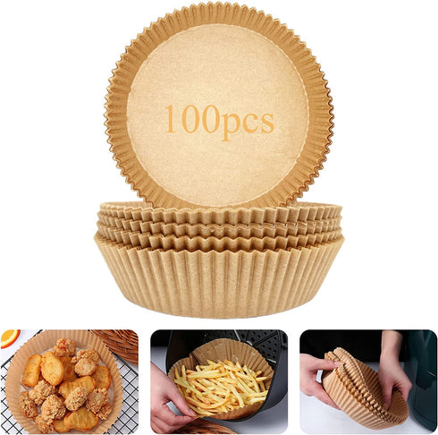Air Fryer Disposable Paper Liner ,100PCS Non-Stick Air Fryer Paper Liners,Baking Paper Food Grade Parchment Oil-Proof Water-Proof Steamer Oil Paper for Roasting Microwave (B Natural 100PCS & 6.3Inch)
