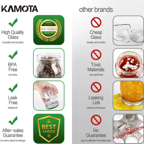 KAMOTA Mason Jars 10 oz With Regular Lids and Bands, Ideal for Jam, Honey, Wedding Favors, Shower Favors, Baby Foods, DIY Magnetic Spice Jars, 12 PACK, 20 Whiteboard Labels Included
