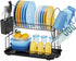 Dish Drying Rack, GSlife Rust-Resistant Small 2 Tier Dish Rack with Drainboard Set, Dish Drainer with Utensil Holder & Cup Holder for Kitchen Counter, Black