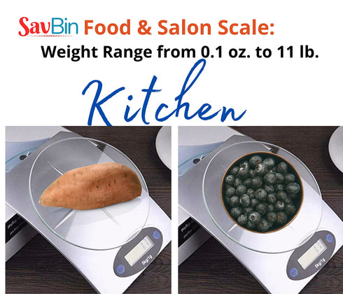 SavBin Digital Scale for 0.1 OZ to 11 LB Range Great for Kitchen Food, Salon Hair Color, and Various Weight Light Weight Items (1 Unit)