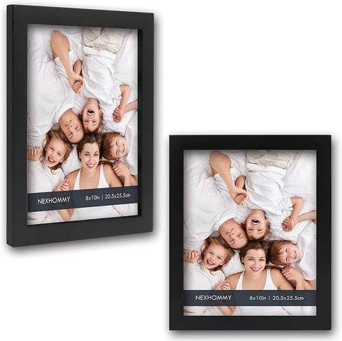 NEXHOMMY 8x10 Picture Frames Set - (2 Pack, Black) Solid Wood Photo Frame With Hanger Hooks For Wall Mount, Kickstand Easel For Table Top And High Definition Glass Display