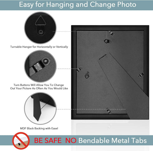 NEXHOMMY 8x10 Picture Frames Set - (2 Pack, Black) Solid Wood Photo Frame With Hanger Hooks For Wall Mount, Kickstand Easel For Table Top And High Definition Glass Display