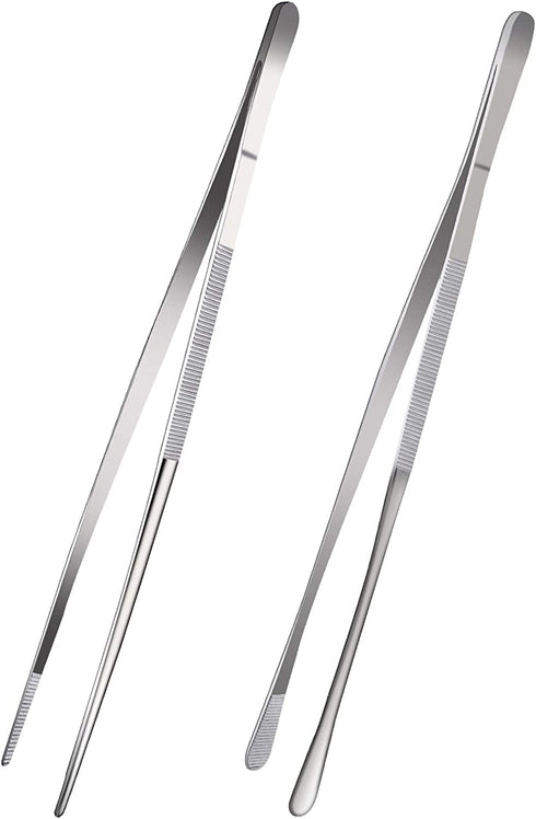 12-Inch Fine Tweezer Tongs,Extra-Long Stainless Steel kitchen Tweezers Tongs culinary tweezers set?tweezers for food cooking forceps, 2 Pack