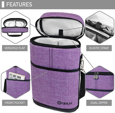 OPUX Insulated 2 Bottle Wine Tote Carrier | Padded Wine Cooler Bag for Travel Picnic BYOB | Portable Wine Bag with Shoulder Strap and Carry Handle, Wine Gifts - Purple