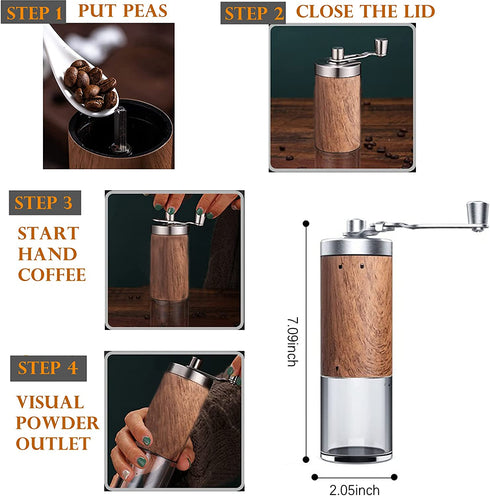 Manual Coffee Grinder-YIUYIUPI Stainless Steel Grinder is Easy to Carry and Coffee Powder of the Thickness can be Adjusted, Suitable for Office, Home Kitchen and Camping (Reddish brown)