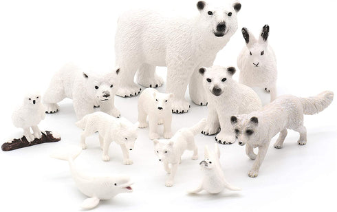 TMORU Arctic Animal Figures, 11 Pcs Realistic Polar Bear Figurines Set, Birthday Cake Toppers Toy Gift for Kids