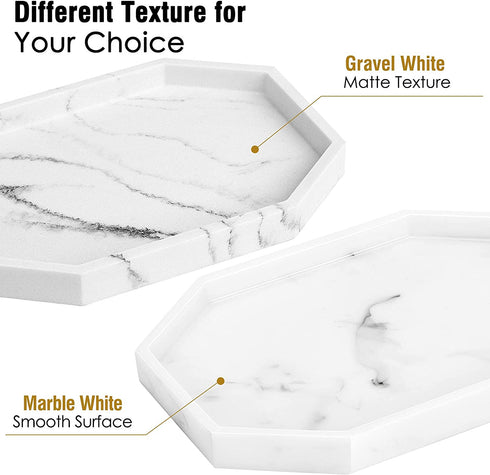 Luxspire Bathroom Vanity Tray, Resin Toilet Tank Storage Tray Dresser Countertop Storage Holder for Towel Perfume Tissues Soap, Jewelry Dish Cosmetics Organizer Plant Storage Home Decor, Gravel White