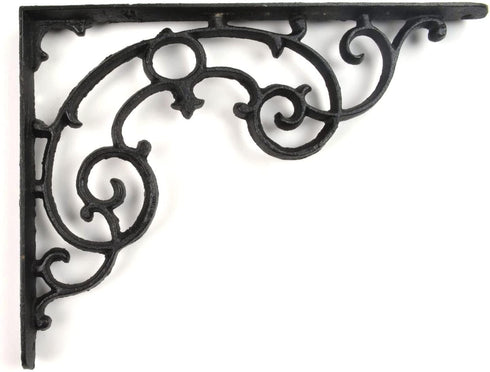 Wall Shelf Bracket - Ornate Pattern - Cast Iron - 11.25" Long, Black