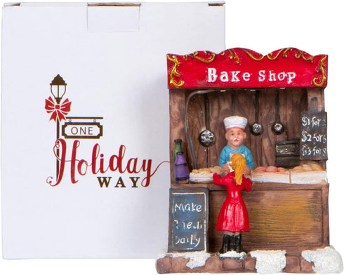 One Holiday Way Miniature 4.5-Inch LED Lighted Christmas Village Bake Shop Figurine - Battery Operated Light-Up Small Mini Decorative Tabletop Shelf Holiday House Building Decoration Winter Home Decor