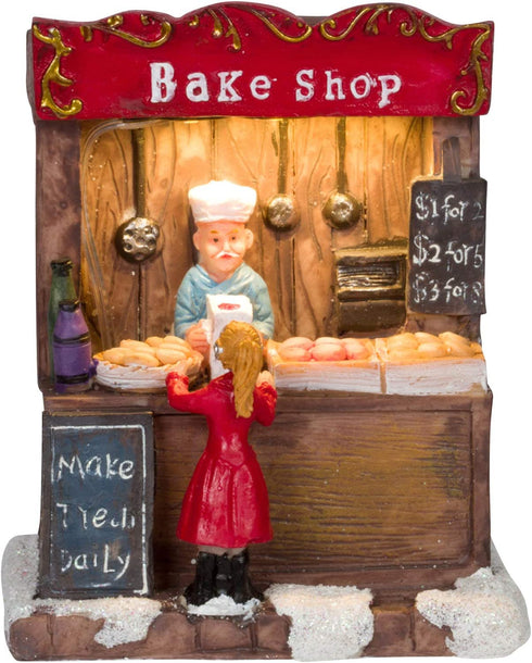 One Holiday Way Miniature 4.5-Inch LED Lighted Christmas Village Bake Shop Figurine - Battery Operated Light-Up Small Mini Decorative Tabletop Shelf Holiday House Building Decoration Winter Home Decor