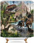 Riyidecor Dinosaur Shower Curtain Boys Kids Animal Dino Jungle Forest Mountain Decor Fabric Bathroom 72x72 Inch 12 Pack Plastic Shower Hooks Included WW-II4C