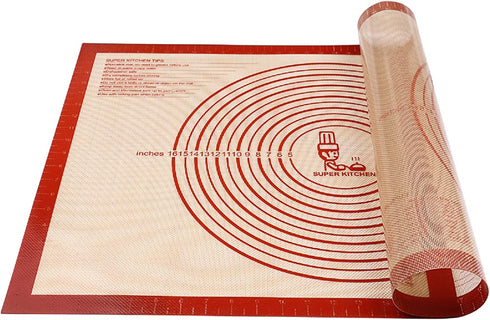 Non-slip Silicone Pastry Mat Extra Large with Measurements 28''By 20'' for Silicone Baking Mat, Counter Mat, Dough Rolling Mat,Oven Liner,Fondant/Pie Crust Mat By Folksy Super Kitchen Red