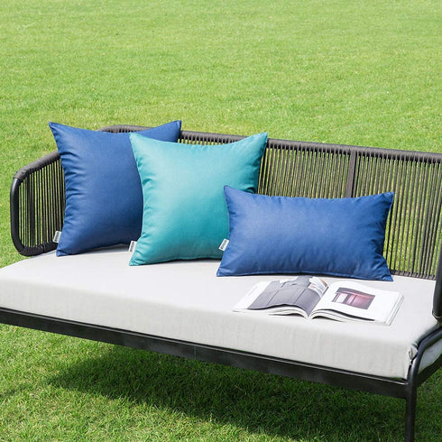 MIULEE Pack of 4 Decorative Outdoor Waterproof Pillow Covers Square Garden Cushion Cases PU Coating Throw Pillow Cover Shell for Patio Tent Park Couch 16x16 Inch Navy Blue