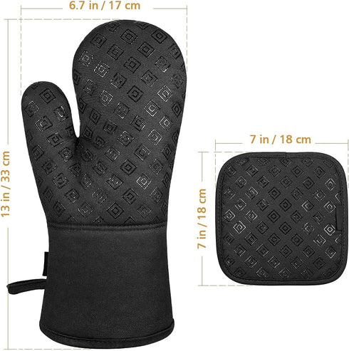 Oven Mitts and Pot Holders Kitchen: 500„‰ Heat Resistant Oven Gloves with Kitchen Towels Silicone Ovenmitts Hotpads Set - Quilted Long Kitchen Mittens Potholders Washable Mits Hot Pads for Baking