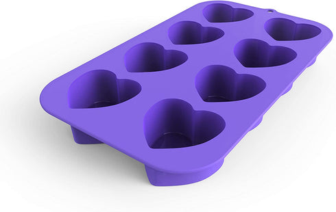 Bakerpan Silicone Mini Cake Pan, Muffin Baking Tray, Pastry Mold, 2 1/4 Inch Hearts, 8 Cavities (Purple) Set of 2