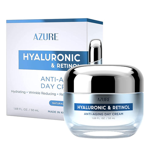 AZURE Hyaluronic Acid & Retinol Anti Aging Day Cream - Rejuvenating & Hydrating Face Moisturizer - Reduces Wrinkles & Fine Lines - Evens Skin Tones & Dark Spots - Skin Care Made in Korea - 50mL / 1.69 fl.oz.