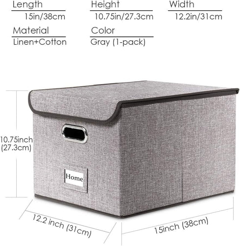 PRANDOM File Organizer Box - Set of 1 Collapsible Decorative Linen Filing Storage Hanging File Folders with Lids Office Cabinet Letter Size (15x12.2x10.75 inch)