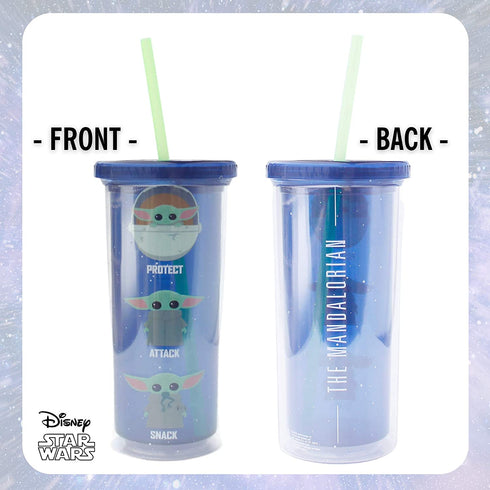 Silver Buffalo Star Wars The Mandalorian Protect Attack Snack Plastic Tall Cold Cup with Lid and Straw, 20-Ounces