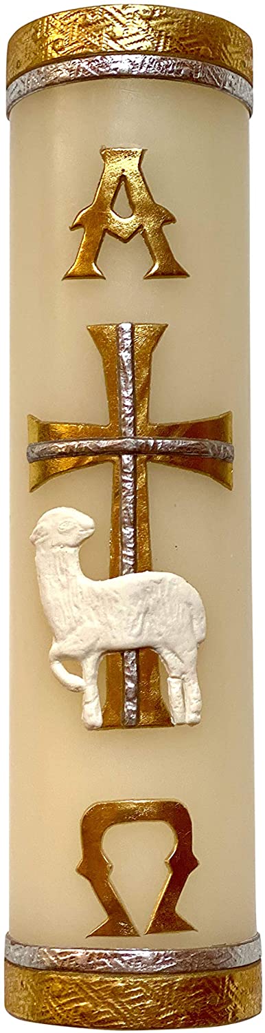 Unique Paschal Gold-Tone Candle Alpha Omega Cross Sheep