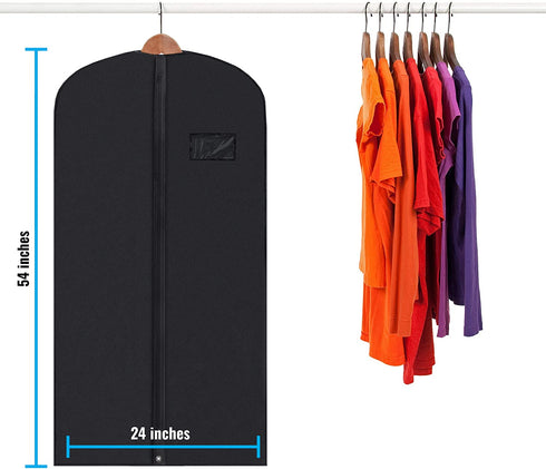 Plixio Garment Bags Suit Bag for Travel and Clothing Storage of Dresses, Dress Shirts, Coats” Includes Zipper and Transparent Window (Black- 5 Pack: Mixed Sizes)