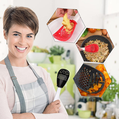 Multifunctional Cooking Spoon, Kitchen tools?Skimmer Scoop Colander Strainer Grater Masher, Non-toxic, Heat-resistant, for Cooking, Draining, Mashing, Grating