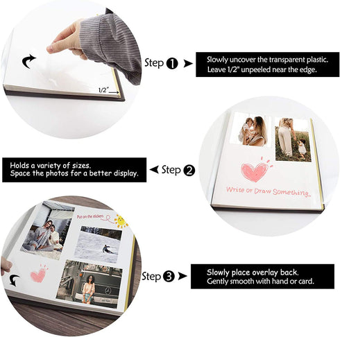 Golden State Art, Self Adhesive Magnetic Photo Album, Self-Stick Albums Holds 3X5, 4X6, 5X7, 6X8, 8X10 DIY Photos-10.6 x 11.4 Inch (Black, 40 Pages, No Front Cover Opening)