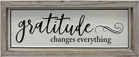 Picfarce Rustic Gratitude Wood Metal Signs, 12" x 5" Framed Enamel Wall Hanging Decor Art, Embossed Retro Farmhouse Tabletop Block Sign for Mantel Shelf - GRATITUDE CHANGES EVERYTHING