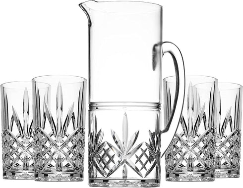 Godinger Pitcher and Highball Drinking Glasses Set, Acrylic Shatterproof Water Jug Pitcher with Tall Drinking Cups - Dublin Collection