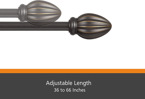 Kenney 5/8" Fast Fit Bailey Easy Install Curtain Rod, Oil Rubbed Bronze, 36"-66"