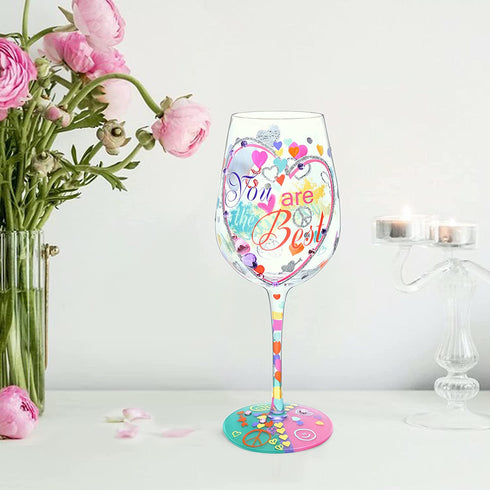 NymphFable Hand Painted Wine Glass You Are The Best 15oz Personalized Gift for Girl Friend Women