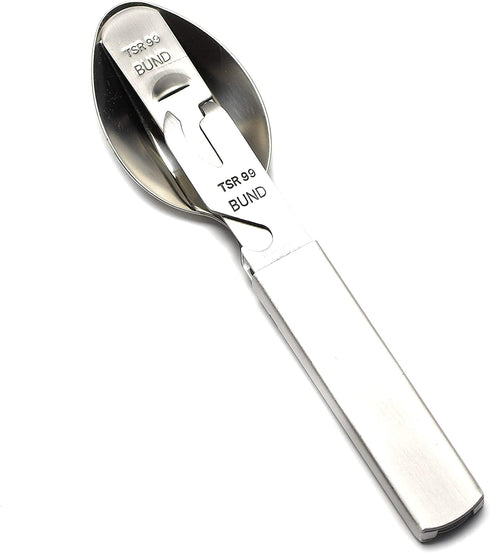 German cutlery set 4 pieces Eating utensils military style spoon fork knife kit flatware multi-tool Camping bottle can opener stainless steel NEW