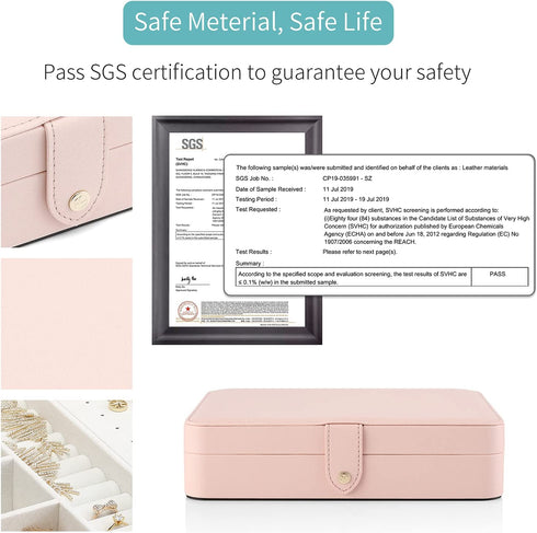 Vlando Jewelry Boxes for Girls, Women Jewelry Organizer Box Travel Necklace Earrings Ring Bracelet Jewelry Storage Case, Medium Portable Leather Jewellry Holder with Lid, Kids Gift, Pink