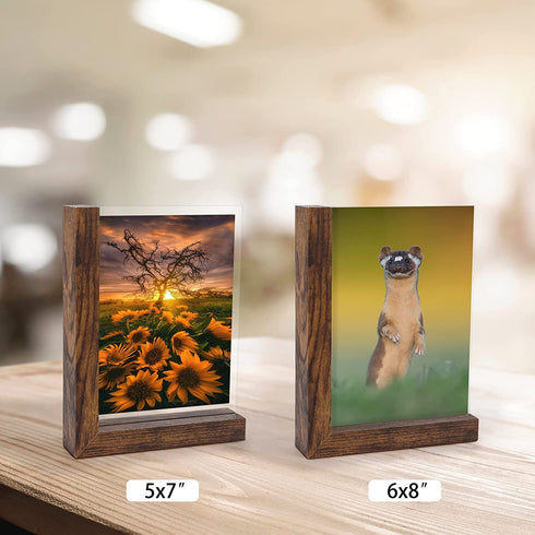 5x7 Picture Frames Set of 2, Double Sided Frame Display Holder with Rustic L Shaped Horizontal Vertical Stand for 5 by 7 Photo, Desktop or Tabletop Decor
