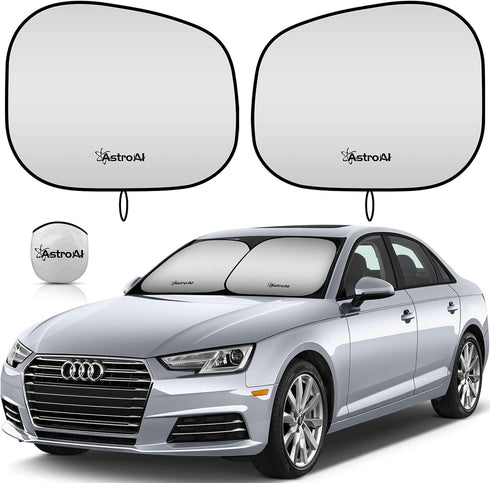 AstroAI Car Sun Shade Windshield -2 Piece Foldable Sunshade for Car Windshield Blocks Max UV Rays and Sun Heat, Titanium Silver Fabric Material, for Most Compact Sports Cars(Small 23.2 x 29.1 inches)